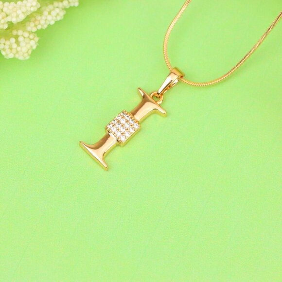 "Rose Gold I Alphabet Pendant with Crystal Accent for Women, XPPT1420 - Picture 13 of 13